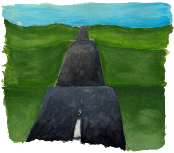 Bild einer Straße durch eine Hügellandschaft