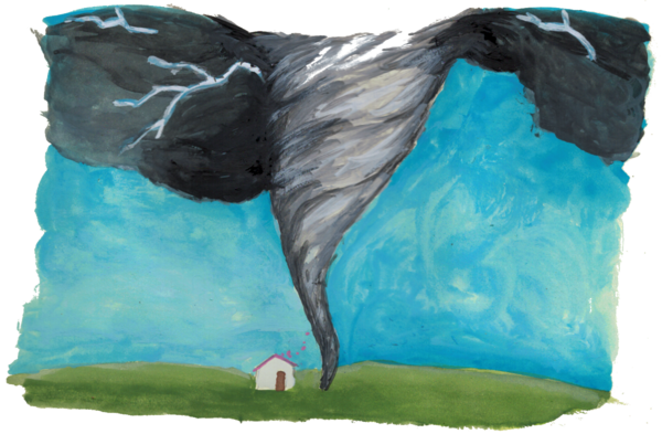 Ein Tornado neben einem Haus