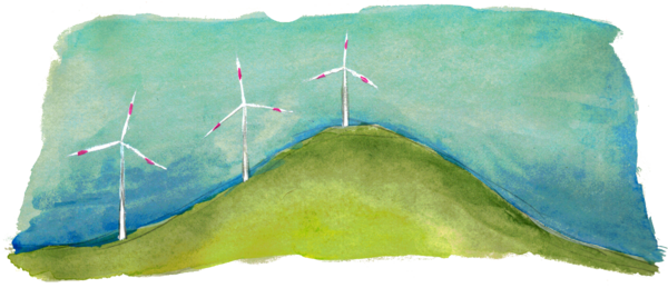 Windgeneratoren auf einer Bergspitze