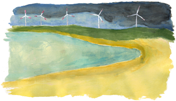 Windgeneratoren vor einem Gewitter.